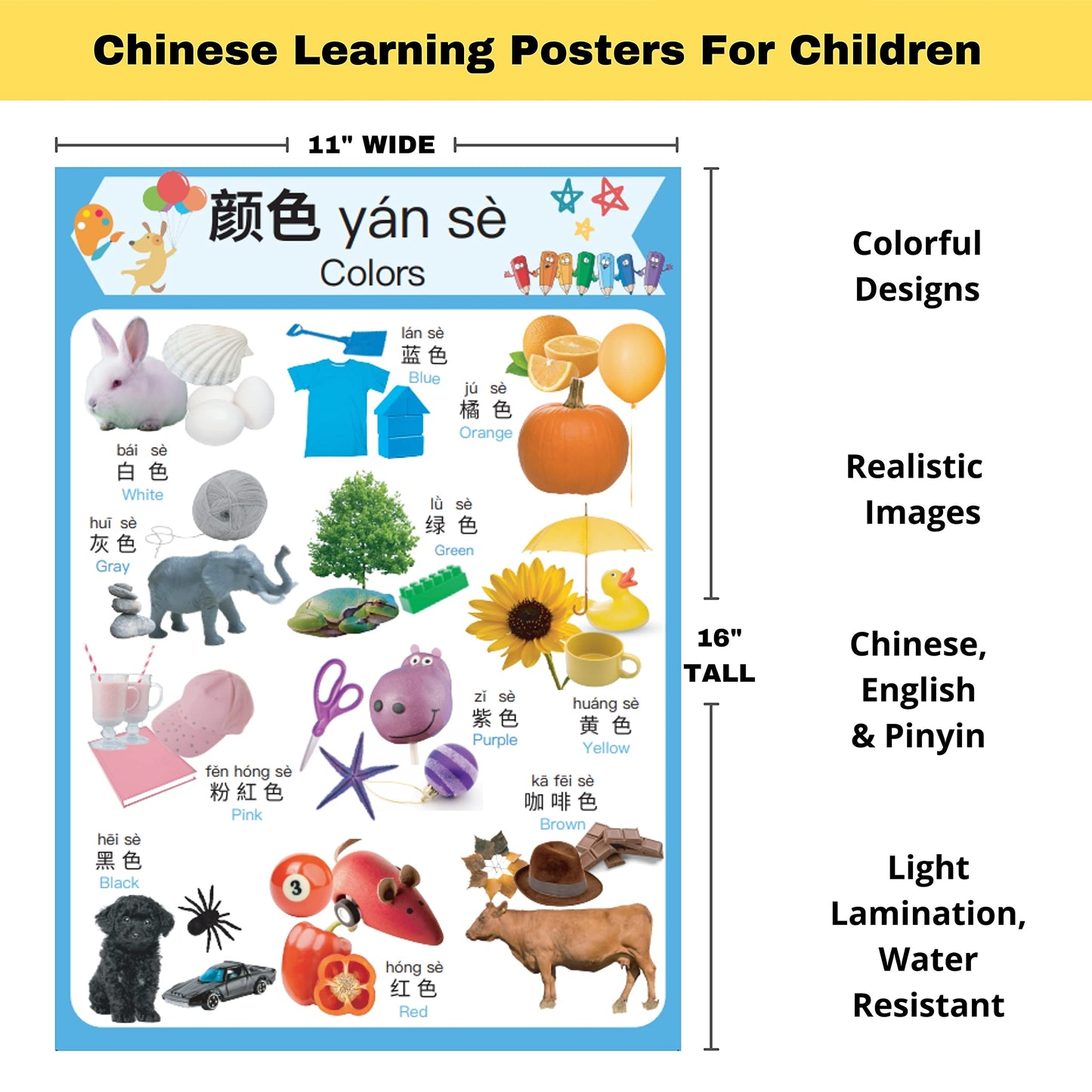 N/A/ Chinese Learning 10-Poster Set For Kids. Montessori-Inspired. Bilingual With Simplified Chinese, English, And Pinyin.