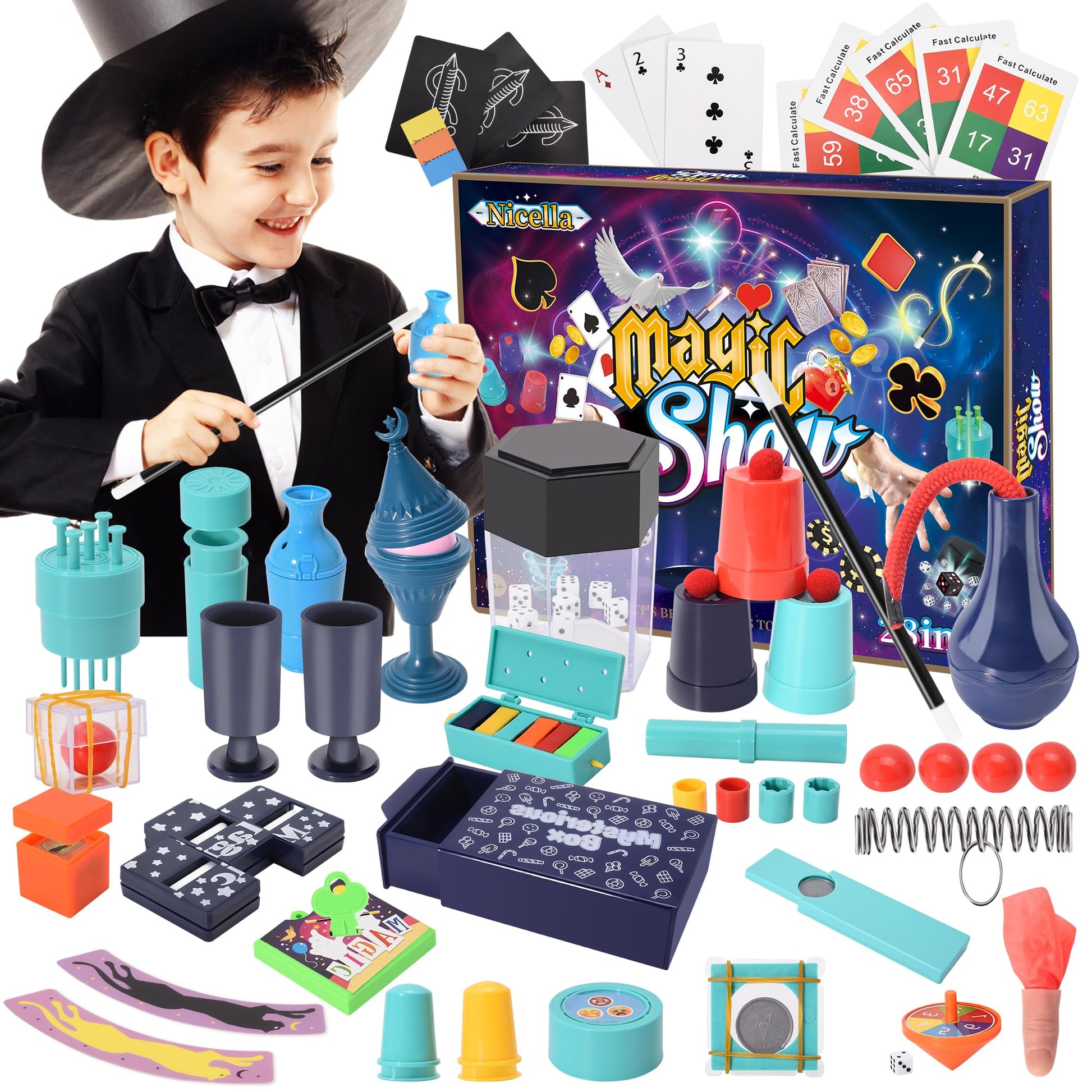 Magic Kit, 109+Magic Tricks For Kids Age 6-8, Magic Set With Manual And Video For Beginners And Kids, Christmas Halloween Birthd