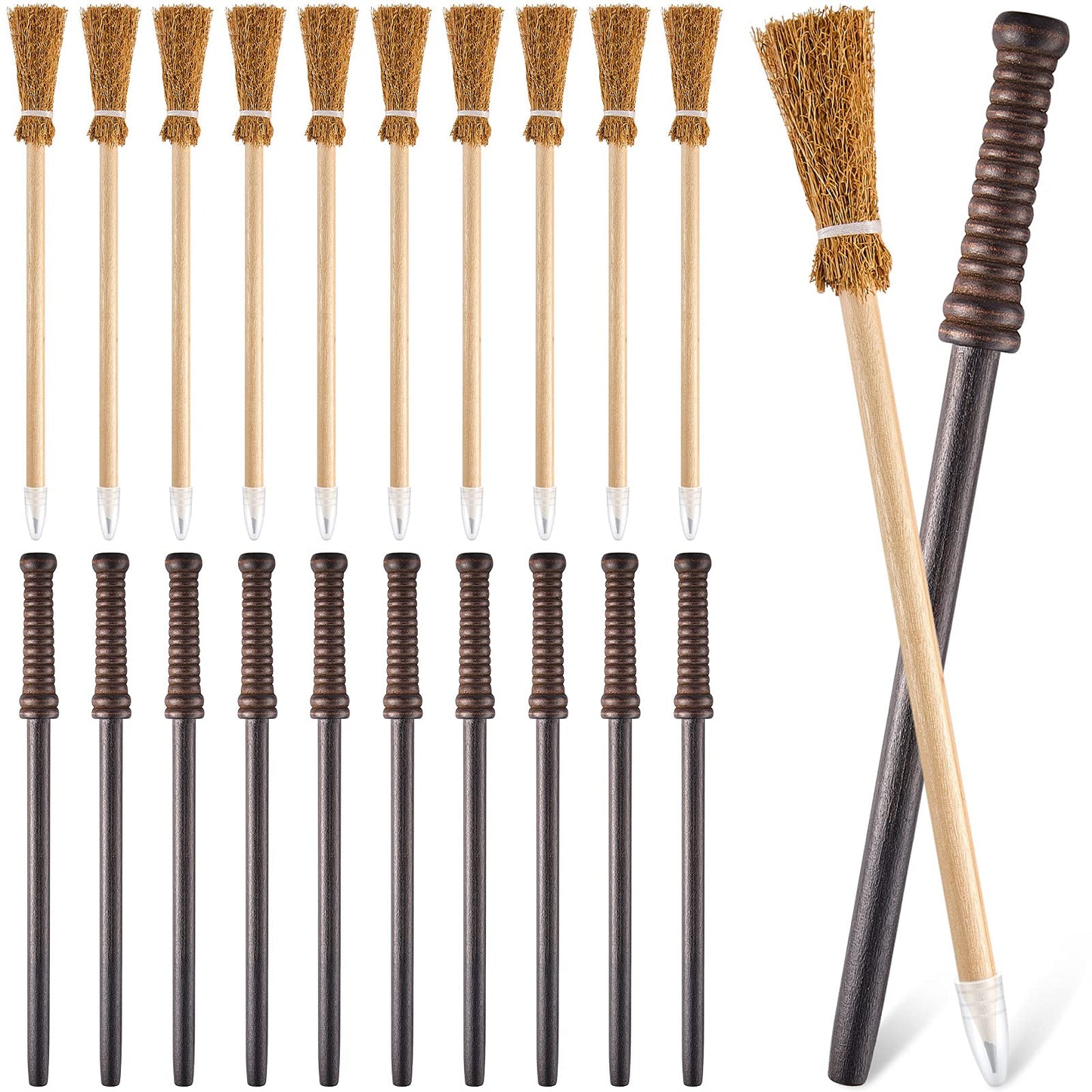 Chinco 20 Pcs Wand Pencils Party Favors Witch Broom Pencils Bulk Set, Halloween Wand Theme Birthday Goody Bag Filler Favors for 