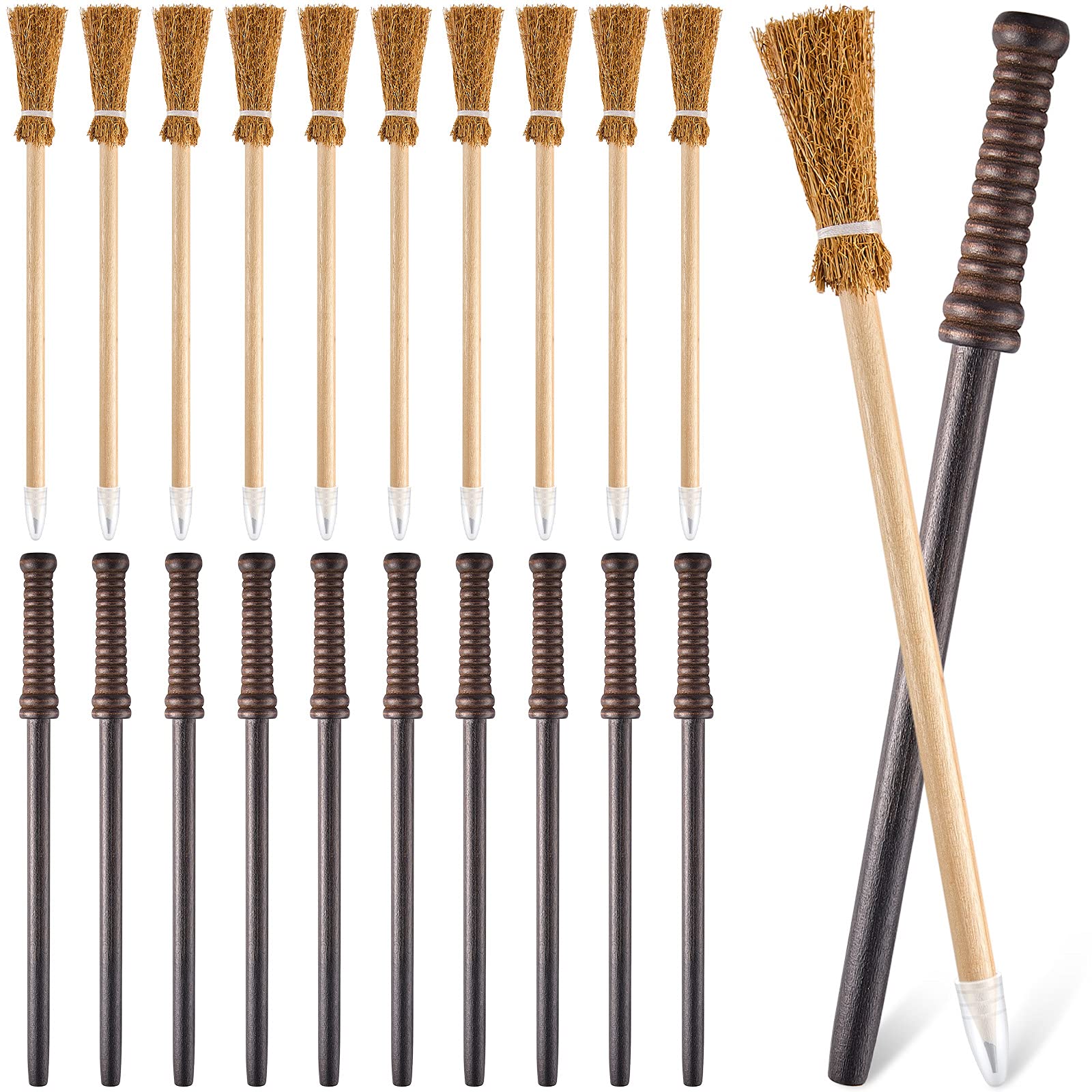 Chinco 20 Pcs Wand Pencils Party Favors Witch Broom Pencils Bulk Set, Halloween Wand Theme Birthday Goody Bag Filler Favors for 