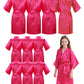 IVRRISS 10pcs Kid Girls Spa Costume Party Robes Set Silky Plain Kimono Robes for Wedding Birthday(rosa,8)