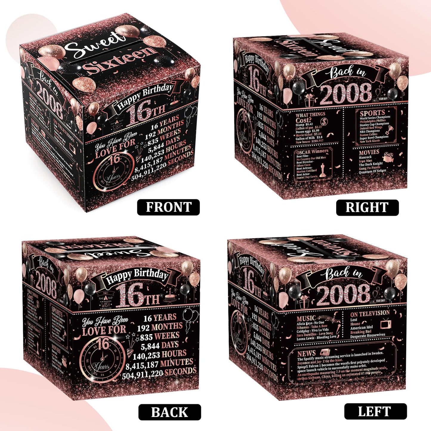 Sereliy Sweet 16th Birthday Decorations for Girls Money Gift Box for Cash Gift Pull, Black Pink Money Gift Boxes Sweet Sixteen P