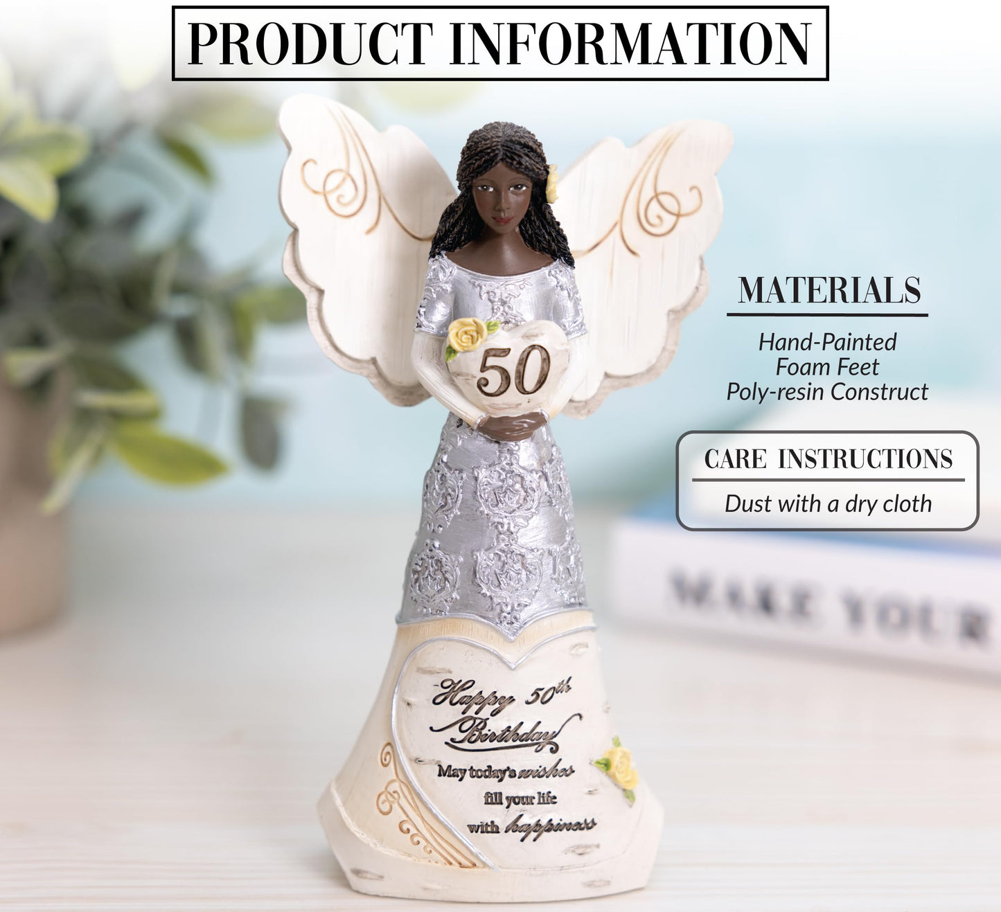 Pavilion Gift Company - Happy 50Th Birthday - 6' Ebony African American Angel Figurine Religious Best Friend Bestie Bff God Jesus Lover Christian Christ Gift Present