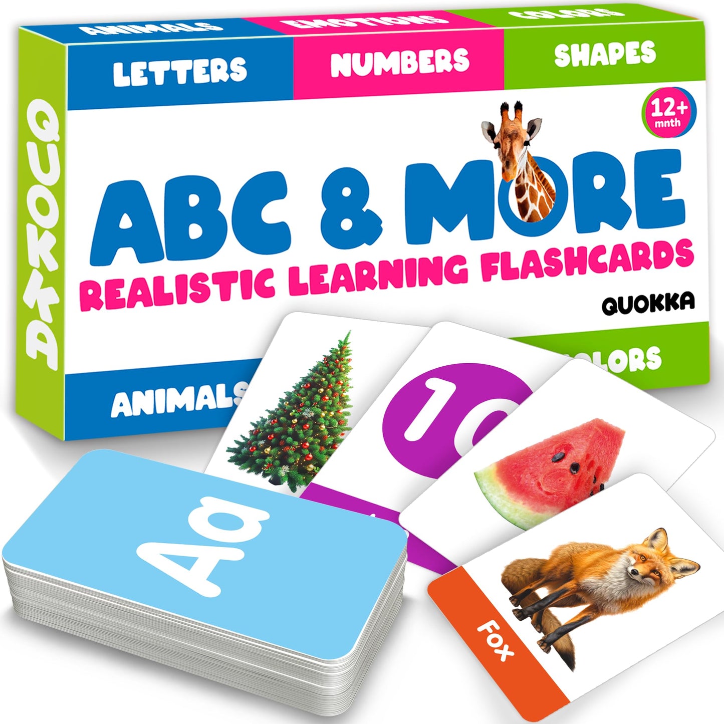 Quokka Abc Learning Flash Cards For Toddlers 2-4 Years Old - 60 Realistic Flashcards For Kids Ages 1-3-5 - Alphabet Numbers Colo