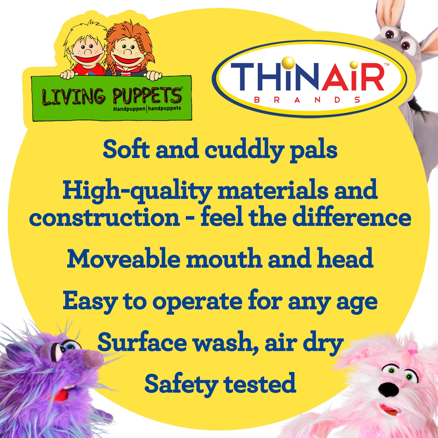 Living Puppets 20-Inch Plush Pink Dog Puppy Hand Puppet - Fine European Design  Ultra-Soft and Cuddly  Promotes Child Development  Safety Certified  Teacher-Recommended for Boys and Girls