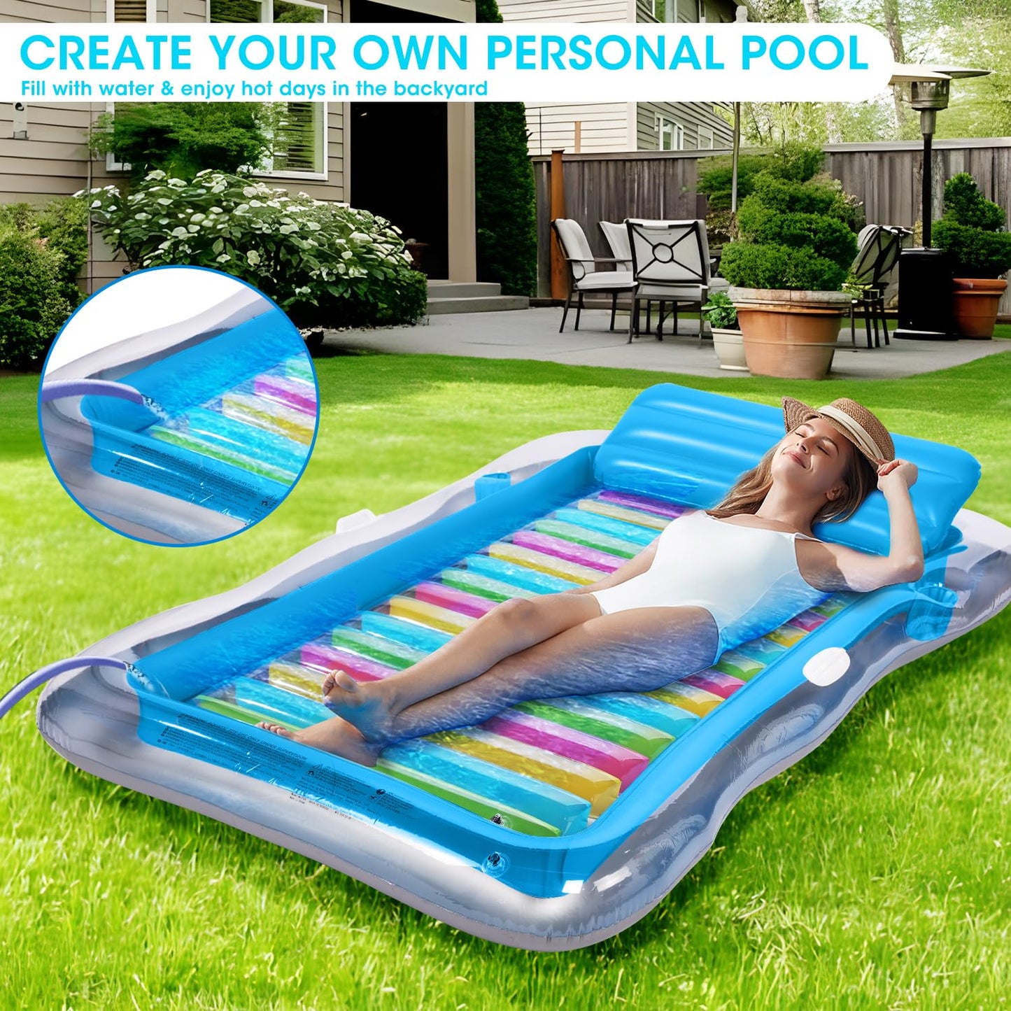Inflatable Tanning Pool Lounger Float Adults, Baiai Large Pool Floaties Rafts For Adults With Headrest Drink Holder Sun Tanning