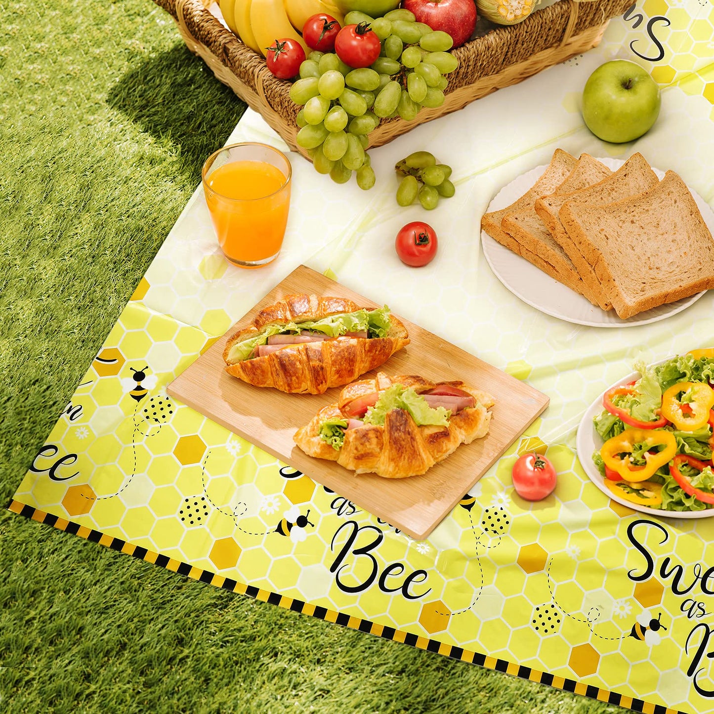 Tatuo Bee Plastic Tablecloths Sweet As Can Bee Decorative Table Cover Honey Baby Shower Party Tablecloth Set For Birthday Party Supplies Table Decoration, 54 X 108 Inches(1 Pack)