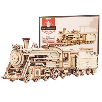 Rokr 3D Wooden Puzzle For Adults-Mechanical Train Model Kits-Brain Teaser Puzzles-Vehicle Building Kits-Unique Gift For Kids On Birthday/Christmas Day(1:80 Scale)(Mc501-Prime Steam Express)