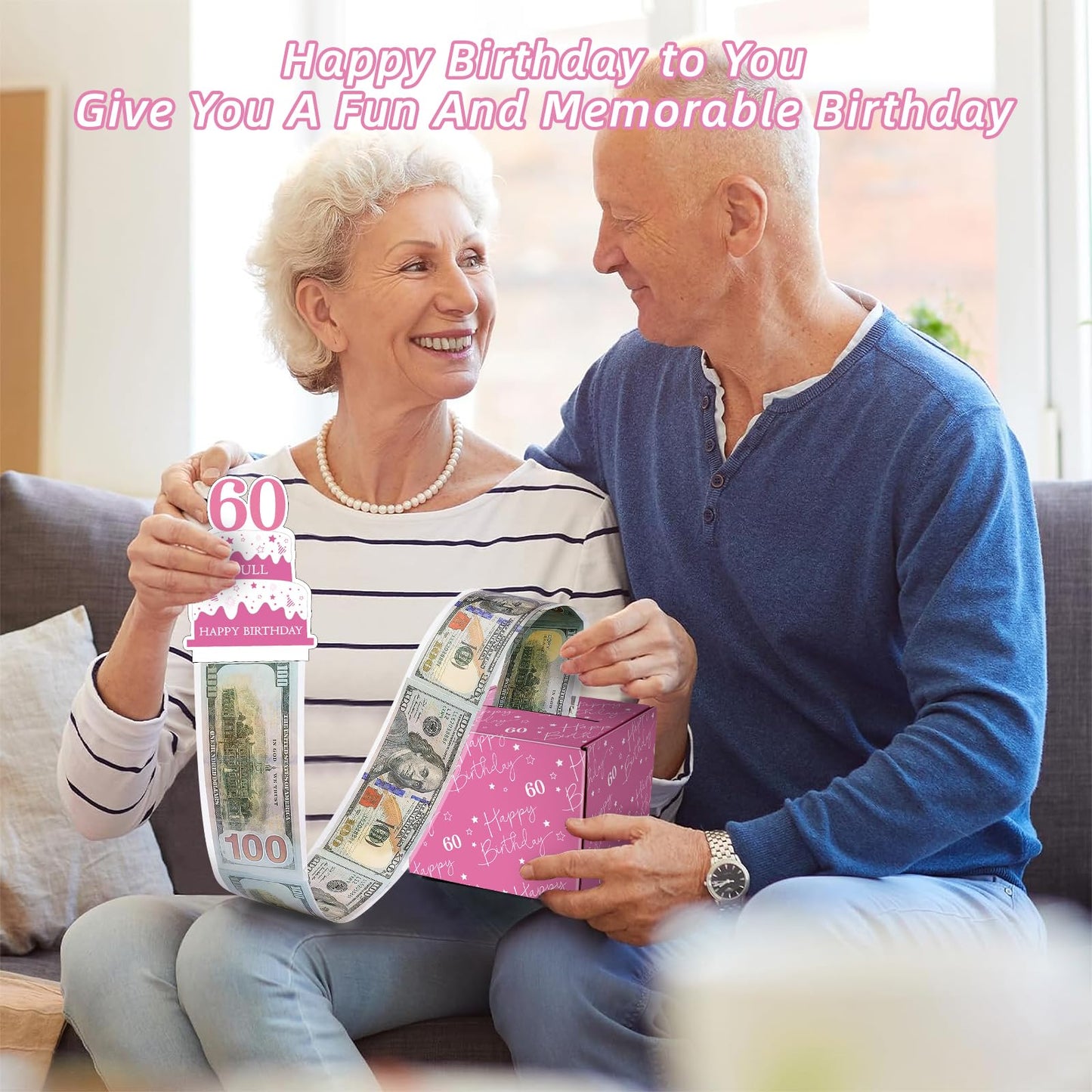 Wenmthg Happy 60Th Birthday Money Box For Cash Gift Pull - 60Th Birthday Gifts For Girls Boys - 60Th Birthday Surprise Gift Box
