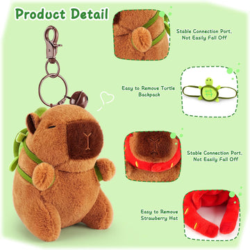 Achwishap 2Pcs Capybara Plush Keychain,Cute Keychain Capybara Stuffed Animal,Soft Capybara Plush Toys Key Chain,Kawaii Plush Stu