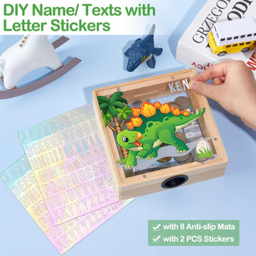 Piggy Bank For Boys, Wooden Dinosaur Piggy Bank For Kids Cartoon Money Bank Coin Bank With Diy Alphabet Stickers,Green Yellow
