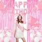 21St Birthday Decorations Pink, Happy Birthday Balloon, Foil Curtains, Table Runner, Cake Topper, Birthday Sash And Princess Cro