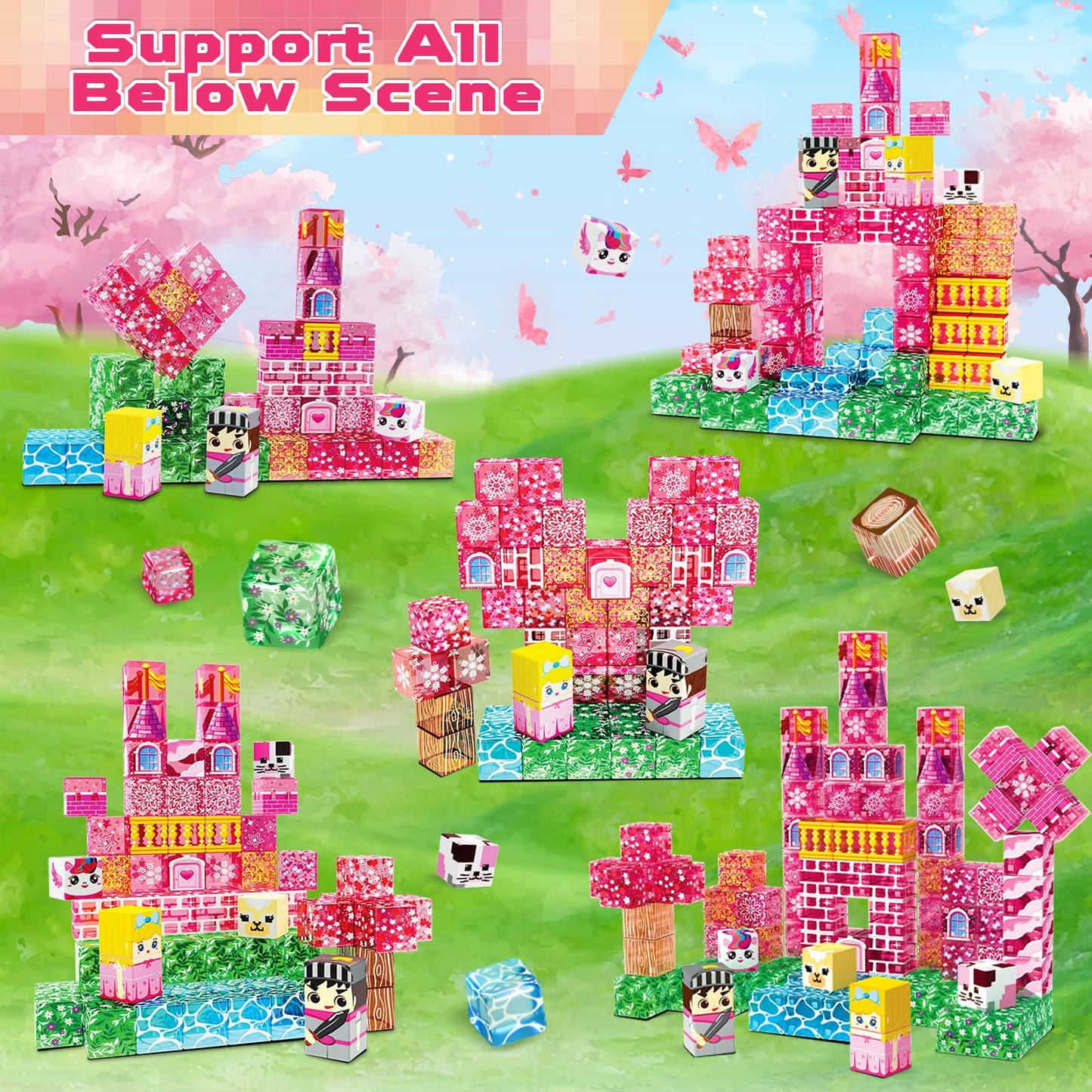 Magnetic Blocks - 100Pcs Magnetic Building Block Cubes, Magnet Blocks Transparent Castle Princess Toy Building Sets For Kids, St