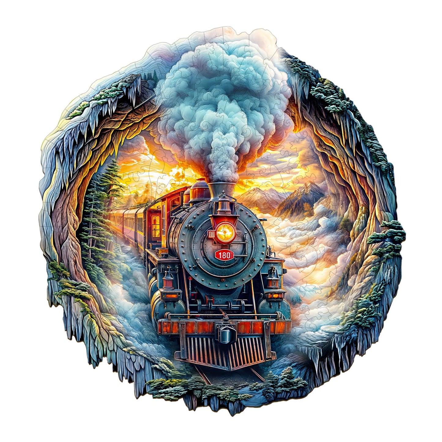 KAAYEE Wooden Puzzles for mature-themeds 270 Pieces Visual 3D Steam Train Wooden Jigsaw Puzzles for mature-themeds Unique Shaped Train Wood Puzzle Gifts for Mother's Day mature-themed Kids(13.4 * 13 in)