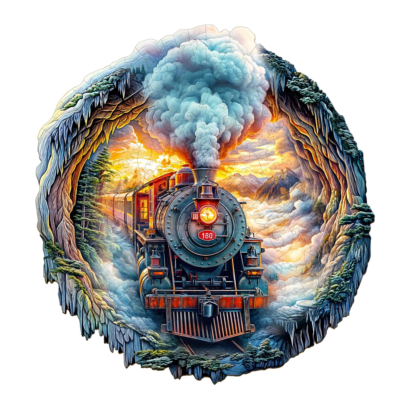 KAAYEE Wooden Puzzles for mature-themeds 270 Pieces Visual 3D Steam Train Wooden Jigsaw Puzzles for mature-themeds Unique Shaped Train Wood Puzzle Gifts for Mother's Day mature-themed Kids(13.4 * 13 in)