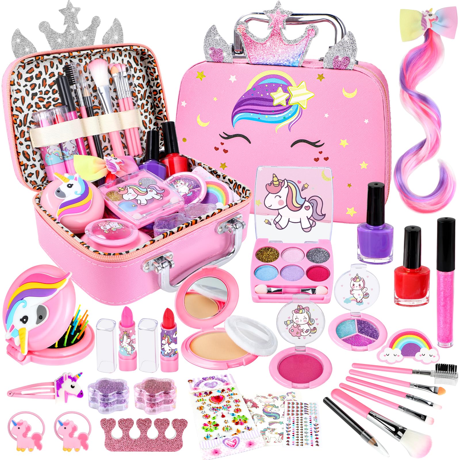 Giftinbox Kids Makeup Kit For Girl Toys, Washable Girls Makeup Kit For Kids With Unicorn Bag, Make Up Kit For Girls Toddler Prin