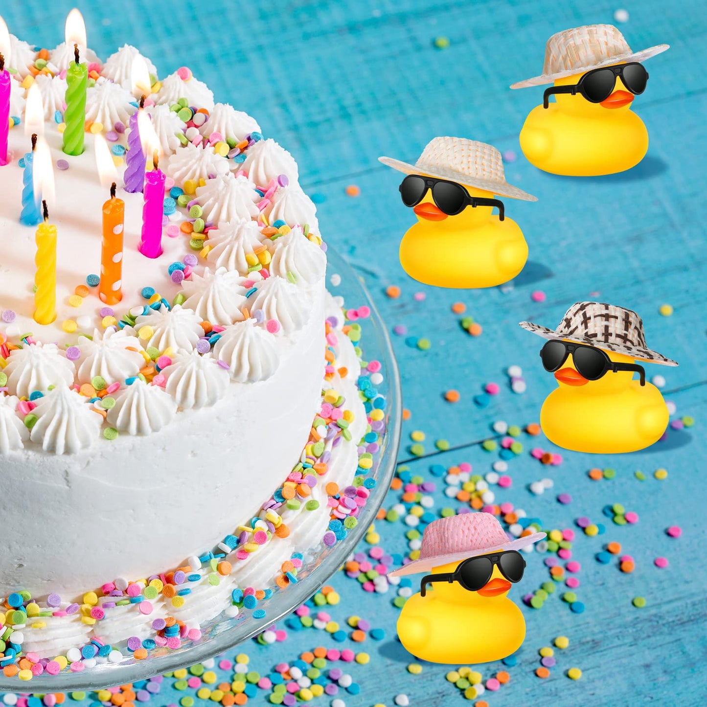 Chivao 12 Pcs Mini Rubber Ducks With Sunglasses/ Glasses And Hats/ Necklace, Cruise Rubber Ducks In Bulk Valentine Gift Small Ba