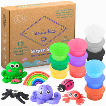 Modeling Clay for Kids - 12 Super Soft & 100% Natural Doughs Made from Wheat Flour - 100g Per Can of Reusable & Vibrant Clay Mod