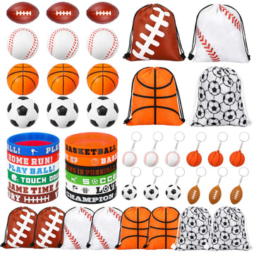 Leifide 48 Pcs Basketball Soccer Football Baseball Party Favors Supplies 12 Silicone Bracelet 12 Drawstring Treat Bag 12 Mini St
