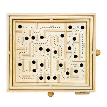 Sterling Games Wooden Labyrinth With 3 Swappable Boards – Classic Maze Game With 60, 36, And 25 Waypoints – Wooden Tilt Puzzle With Knob Control And 3 Steel Marbles For Kids Age 6+