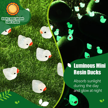 Tarpop 150 Pcs Luminous Tiny Ducks Mini Resin Ducks Miniature Duck Figures Micro Dollhouse Duck Accessories Landscape Gardening