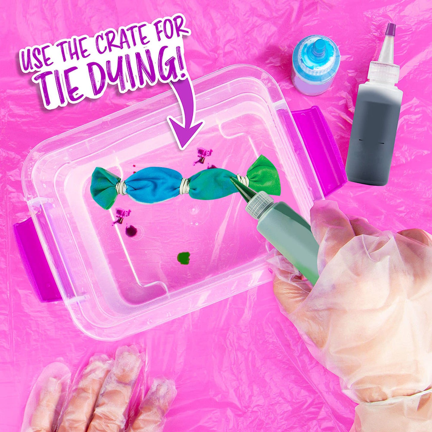 Fashion Angels Tie Dye Kit - Neon Tie Dye Hair Accessories Kit, Non Toxic Dyes, Complete Set with Scrunchies, Headband, Gloves,