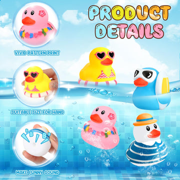 Honoson 48 Pcs Beach Rubber Duckies Mini Rubber Duck Bath Toys Float Funny Bathtub Squeaky Ducky For Pool Water Activity Birthda