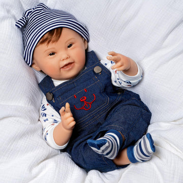 Paradise Galleries Realistic Reborn Toddler Baby Boy Down Syndrome Awareness 21 Inch Doll Lifelike Rooted Hair 6 Piece Gift Set For Ages 3 And Up - Noah