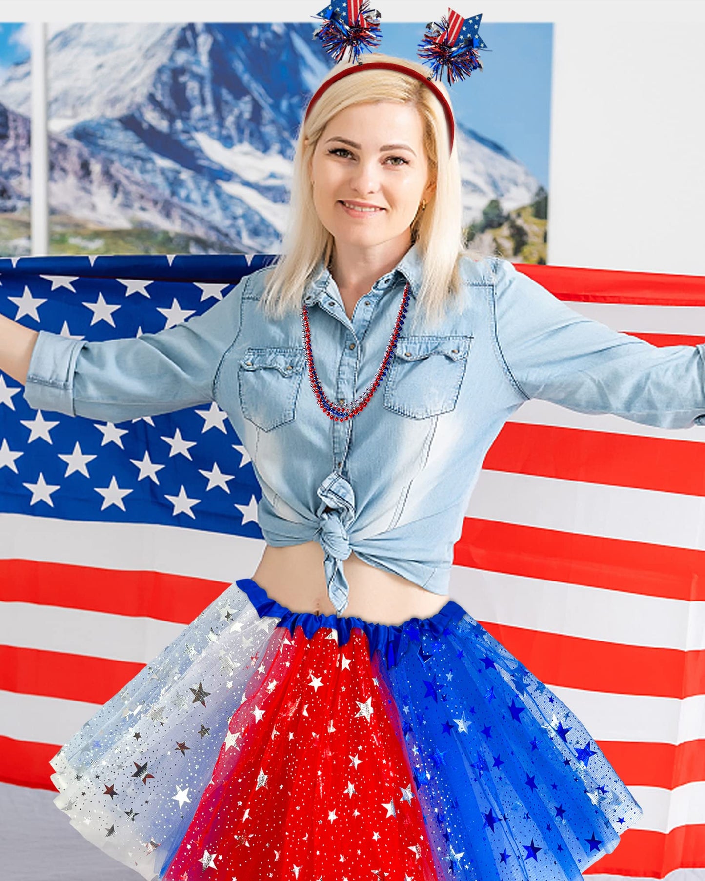 Red White And Blue Tutu 4Th Of July Costume Accessories Set Independence Day Costume Tutu Patriotic Costume Skirt For Women Inde
