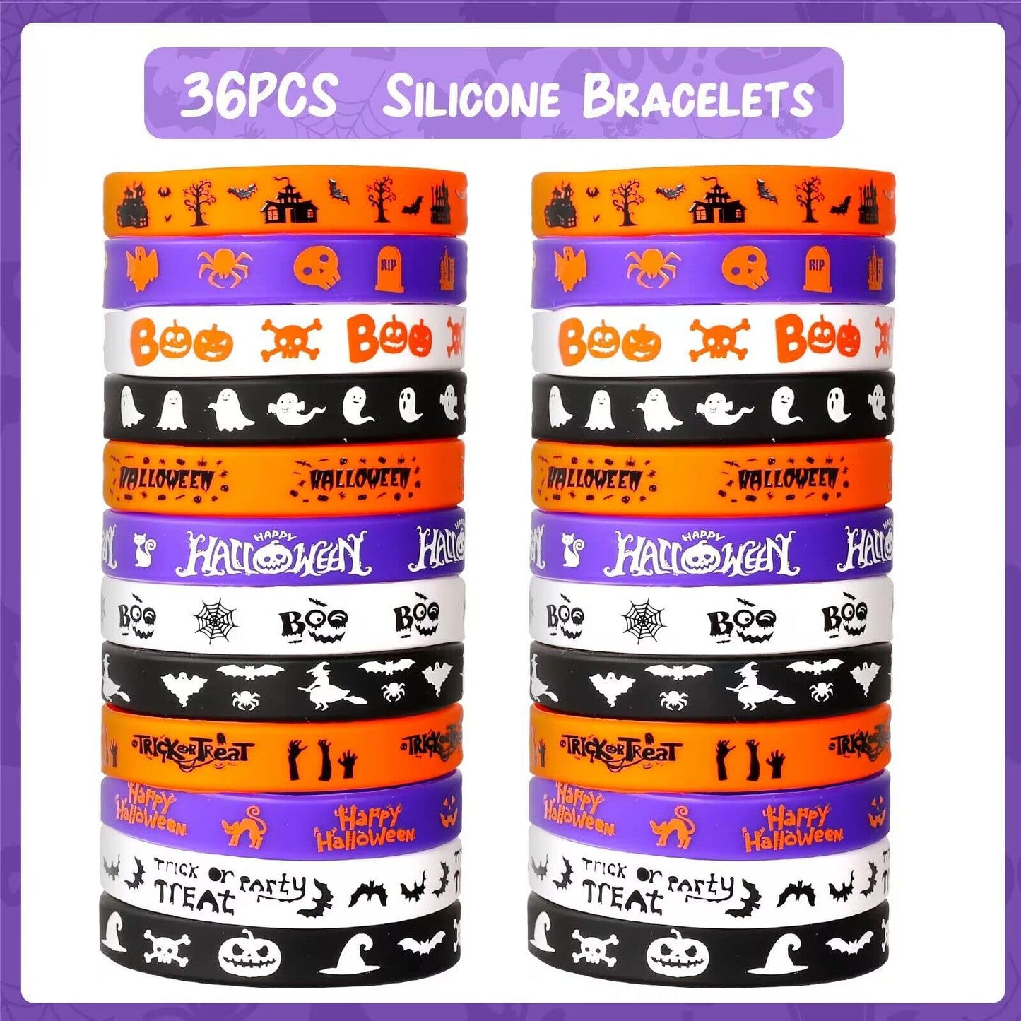 MGparty Halloween Party Favors, 72Pcs Slap Bracelets Rubber Wristbands Halloween Toys for Kids Halloween Party Supplies Decorati