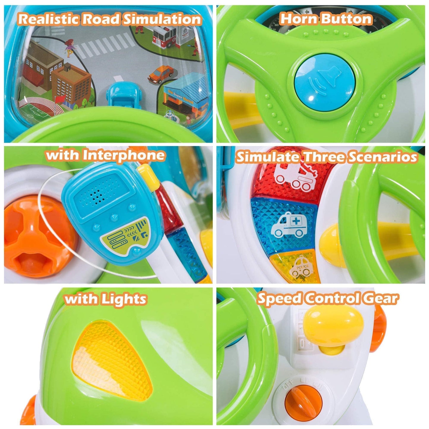 Color Tree Kids Pretend Ride On Toy,Steering Wheel Driving Simulate Toys For Toddlers