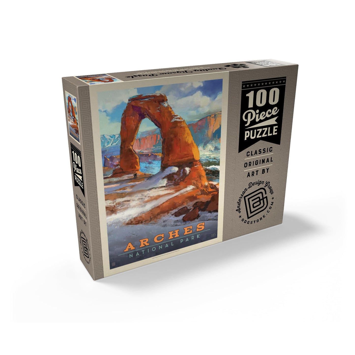 MyPuzzle Arches National Park: Snowy Delicate Arch, Vintage Poster - Premium 100 Piece Jigsaw Puzzle for Adults