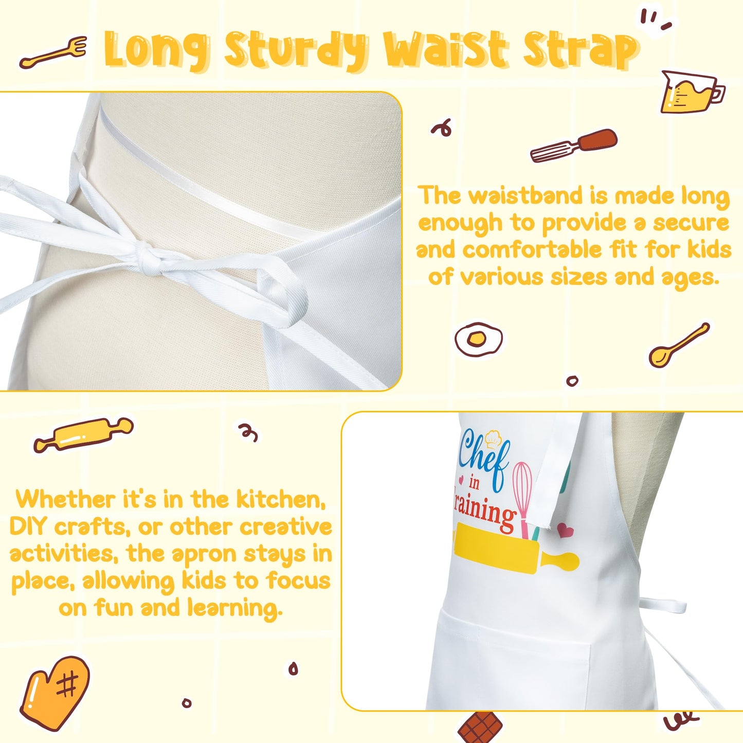 R HORSE Kid Apron and Chef Hat Set 2Pcs Adjustable Children White Kitchen Apron Dress up Role Play Chef Toy Kid Funny Cooking Gi