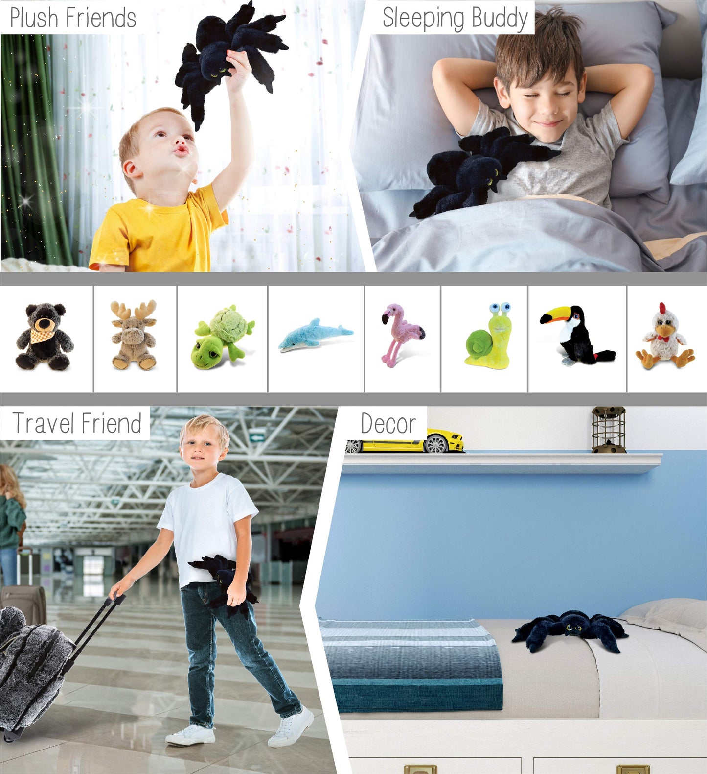 Dollibu Black Spider Plush Toy - Super Soft Spider Stuffed Animal For Boys And Girls, Cute Spider Stuffed Animal, Realistic Stuffed Spider Plush Gift, Spider Decor For Baby, Kids, Adults - 8 Inches