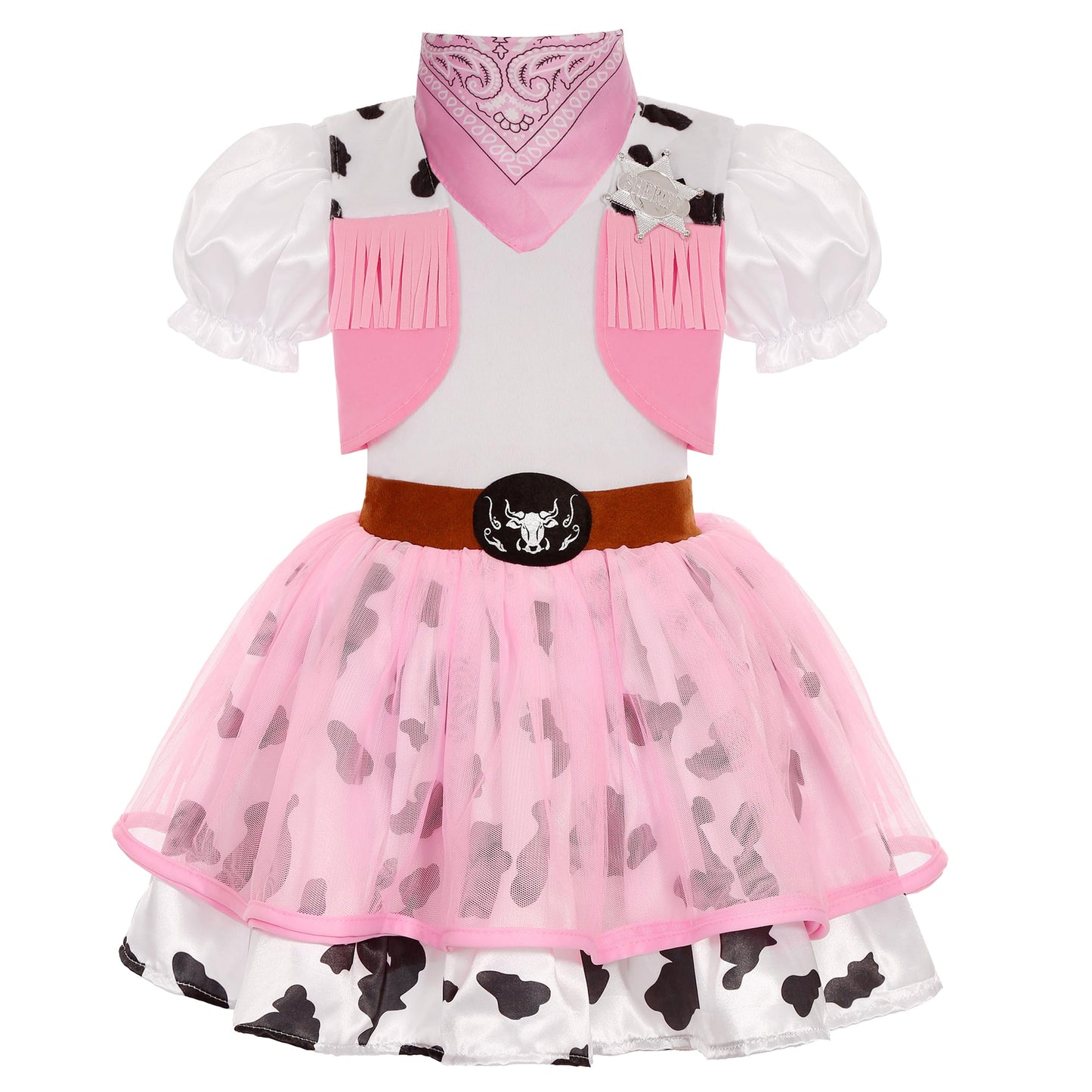 Nuehoryu Cowgirl Costume For Girls Led Cowgirl Dress For Girls Halloween Western Rodeo Dress Up (5-6 Years) Pink