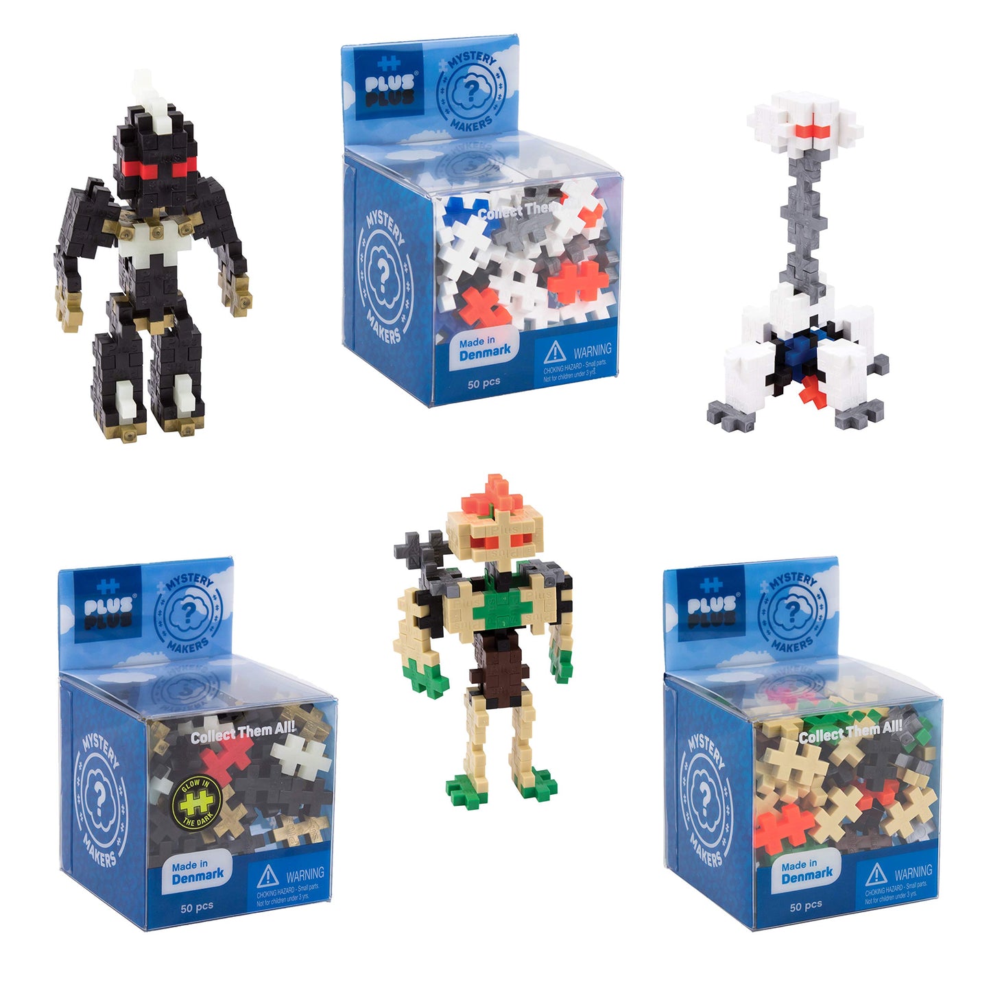 Plus Plus – Set Of 3 Mystery Makers – Robots, Bundle 1 – Construction Building Stem | Steam Toy, Interlocking Mini Puzzle Blocks For Kids