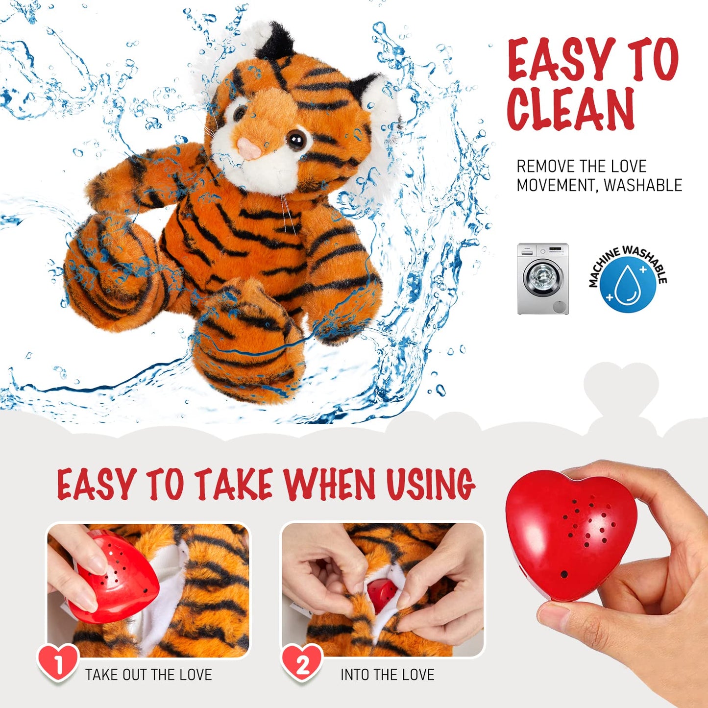 Cozyworld 13' Heartbeat Tiger Recordable Stuffed Animals Voice Sweet Messages Recorder Soft Plush Toy Playback Your Words Birthday Gifts For Toddler Kids