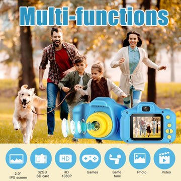 Kids Selfie Camera, Portable Digital Cameras Toys For Kids Christmas Birthday Gifts For Boys/Girls Age 3 4 5 6 7 8 9 With 32Gb S