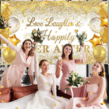 White Gold Bridal Shower Decorations Love Laughter and Happily Ever After Banner Backdrop Wedding Shower Banner Happily Ever Aft