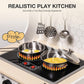 ROBOTIME Wooden Play Kitchen, Kids & Toddlers Kitchen Playset, Kids Play Kitchen Pretend Play Set with Lights & Sounds, Toy Kitc