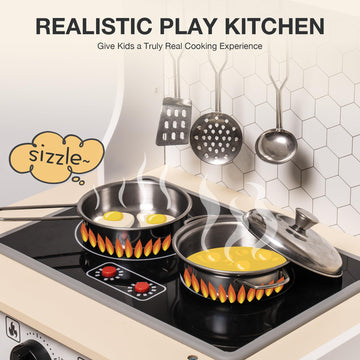 ROBOTIME Wooden Play Kitchen, Kids & Toddlers Kitchen Playset, Kids Play Kitchen Pretend Play Set with Lights & Sounds, Toy Kitc