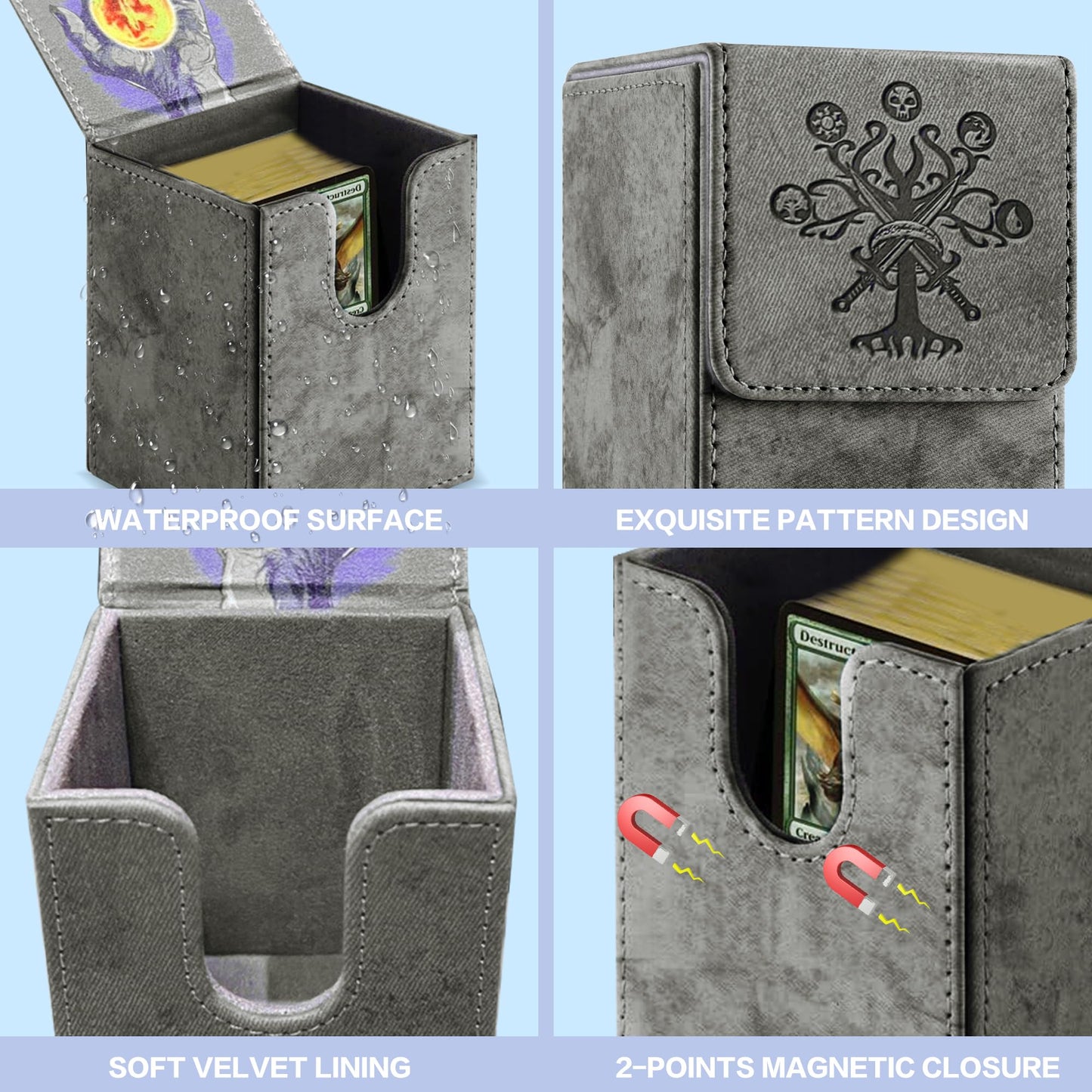 PROMAXIBINDER MTG Card Deck Box  Commander Deck Box Fits 100 Single Sleeved Cards  Storage for TCG/MTG Crads  PU Leather Strong Magenet (Darkgrey  Tree)