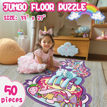 Large Shimmery Unicorn Floor Puzzle For Kids Ages 4-8, 45+ Pieces Large Jigsaw Puzzle For Kids&Toddler Ages 3 4 5 6 7 8, Educati