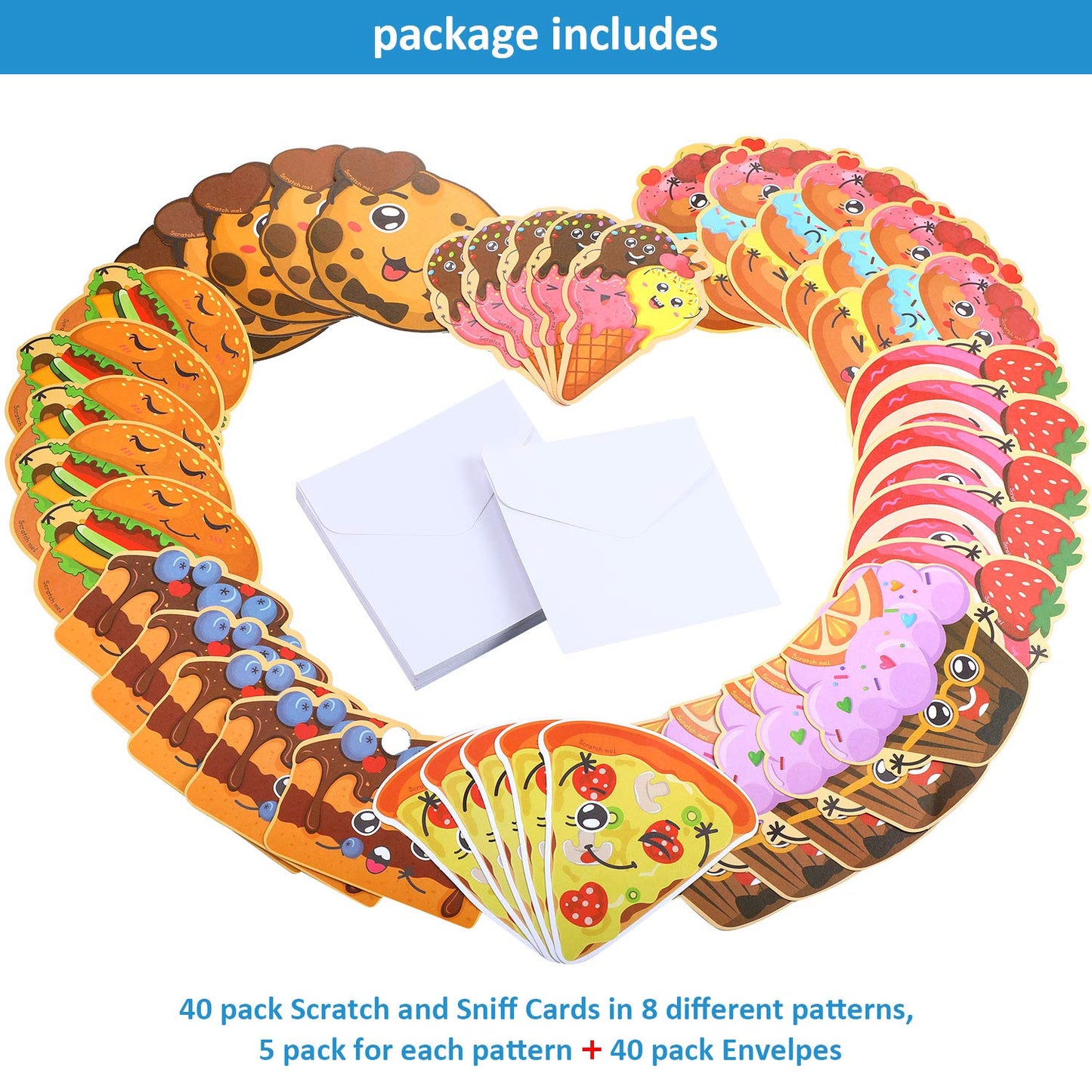 40 Pieces Valentines Day Cards for Kids Valentines Scratch and Sniff Cards for Classroom, 8 Unique Patterns and Scents Exchange