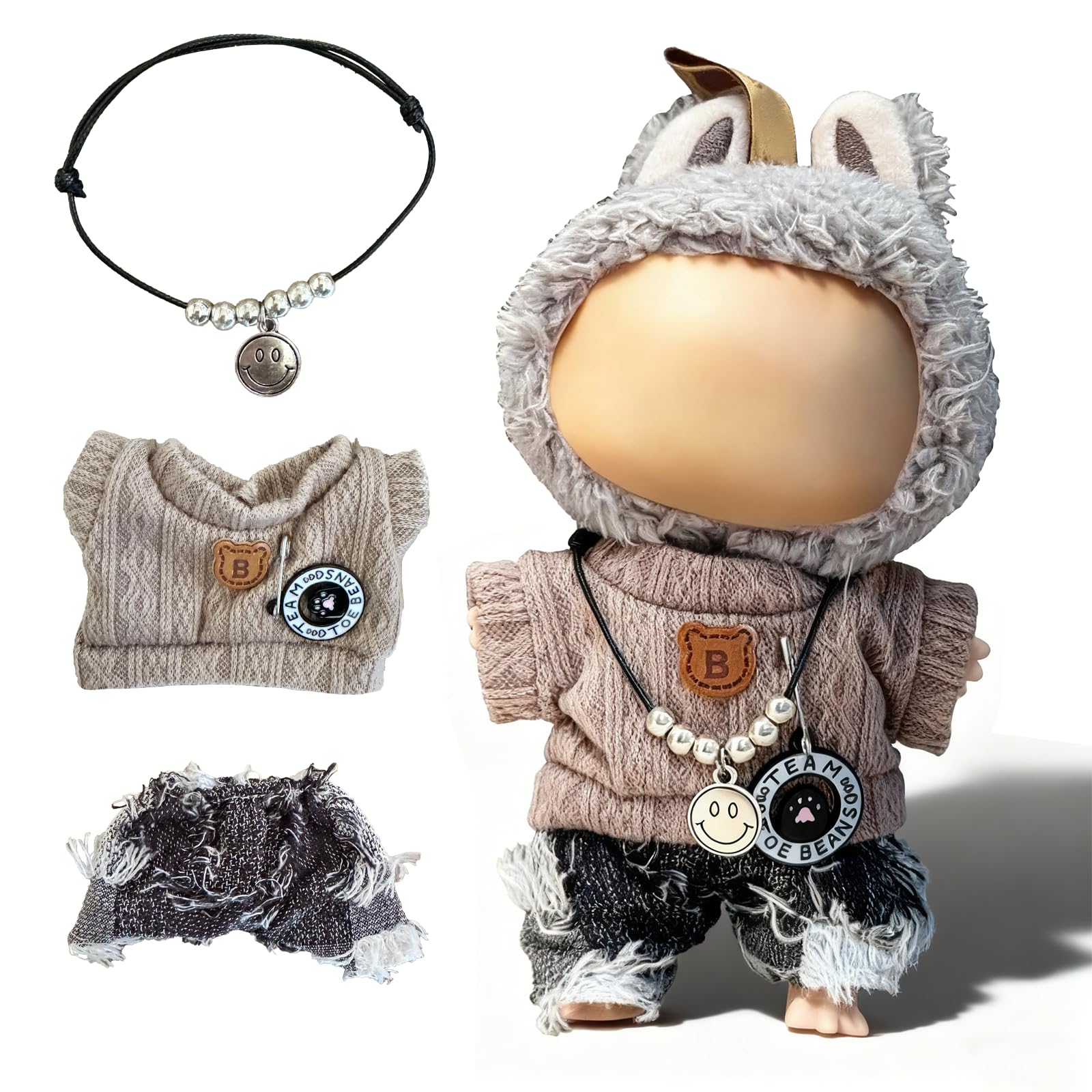 17cm Doll Clothes Set(NO Doll) - Cute Knit Sweater & Handcrafted Crochet Skirt  enhanced Fashion Dresses  Soft Stretch Fabric Costume Accessories Suit