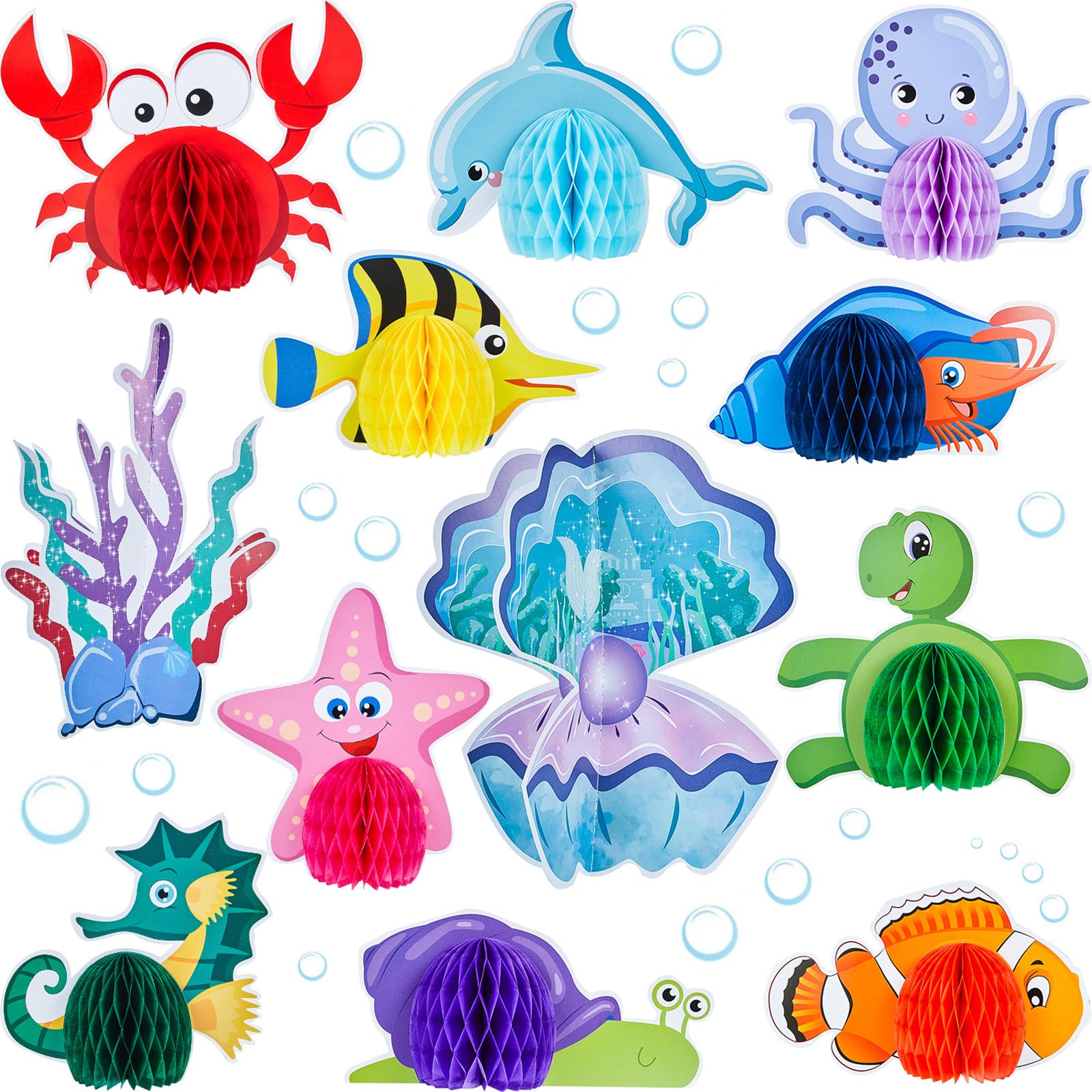 12 Pieces Under The Sea Party Decorations Ocean Sea Animal Honeycomb Centerpiece Ocean Themed Party Table Decoration Fish Sea Cr