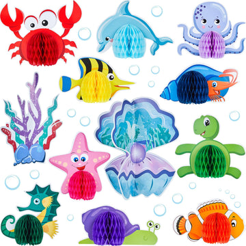 12 Pieces Under The Sea Party Decorations Ocean Sea Animal Honeycomb Centerpiece Ocean Themed Party Table Decoration Fish Sea Cr