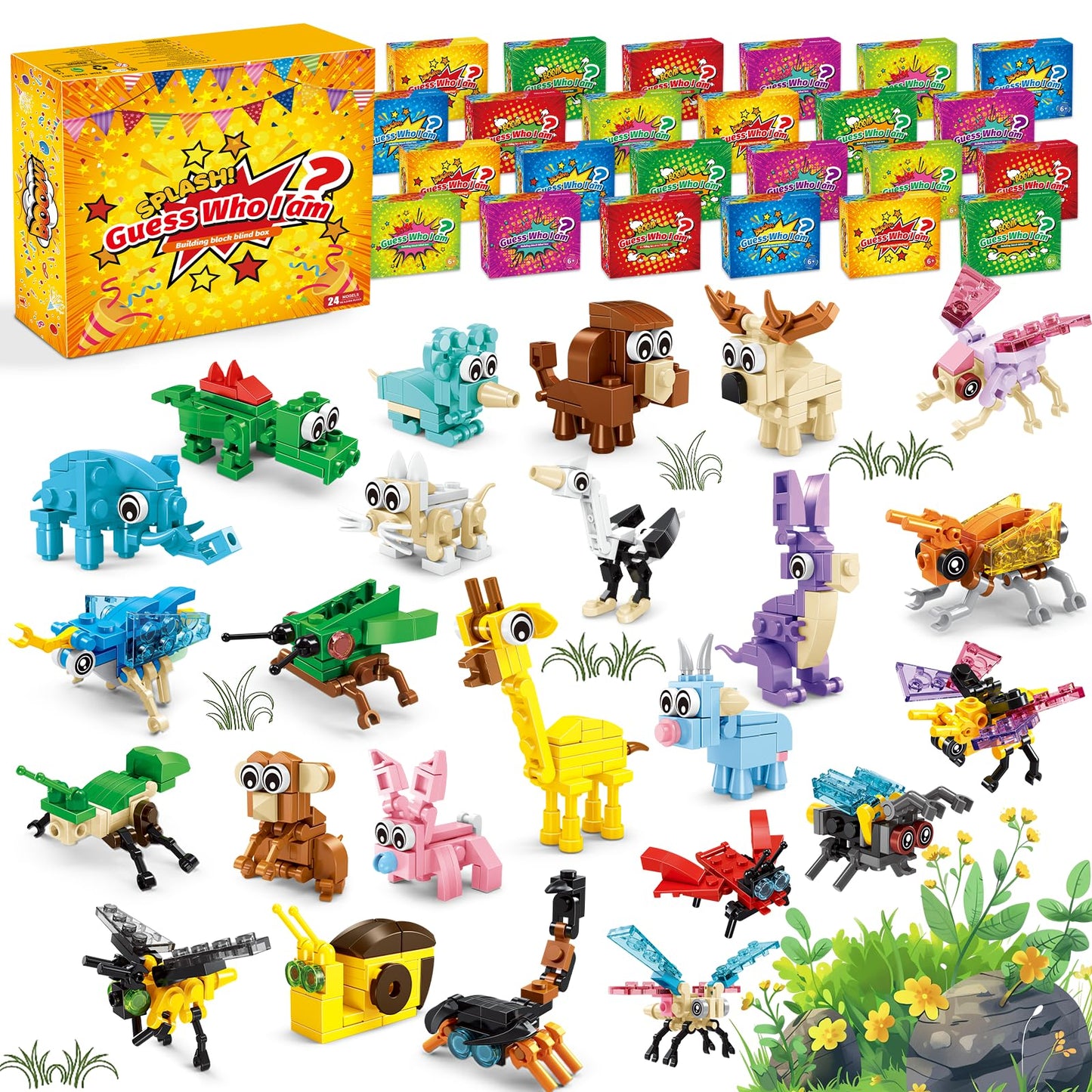 Party Favors For Kids - 24 Pack 72 Kinds Of Animals Building Block Toy Goodie Bags Classroom Carnival Prizes Stuffers Easter Gif