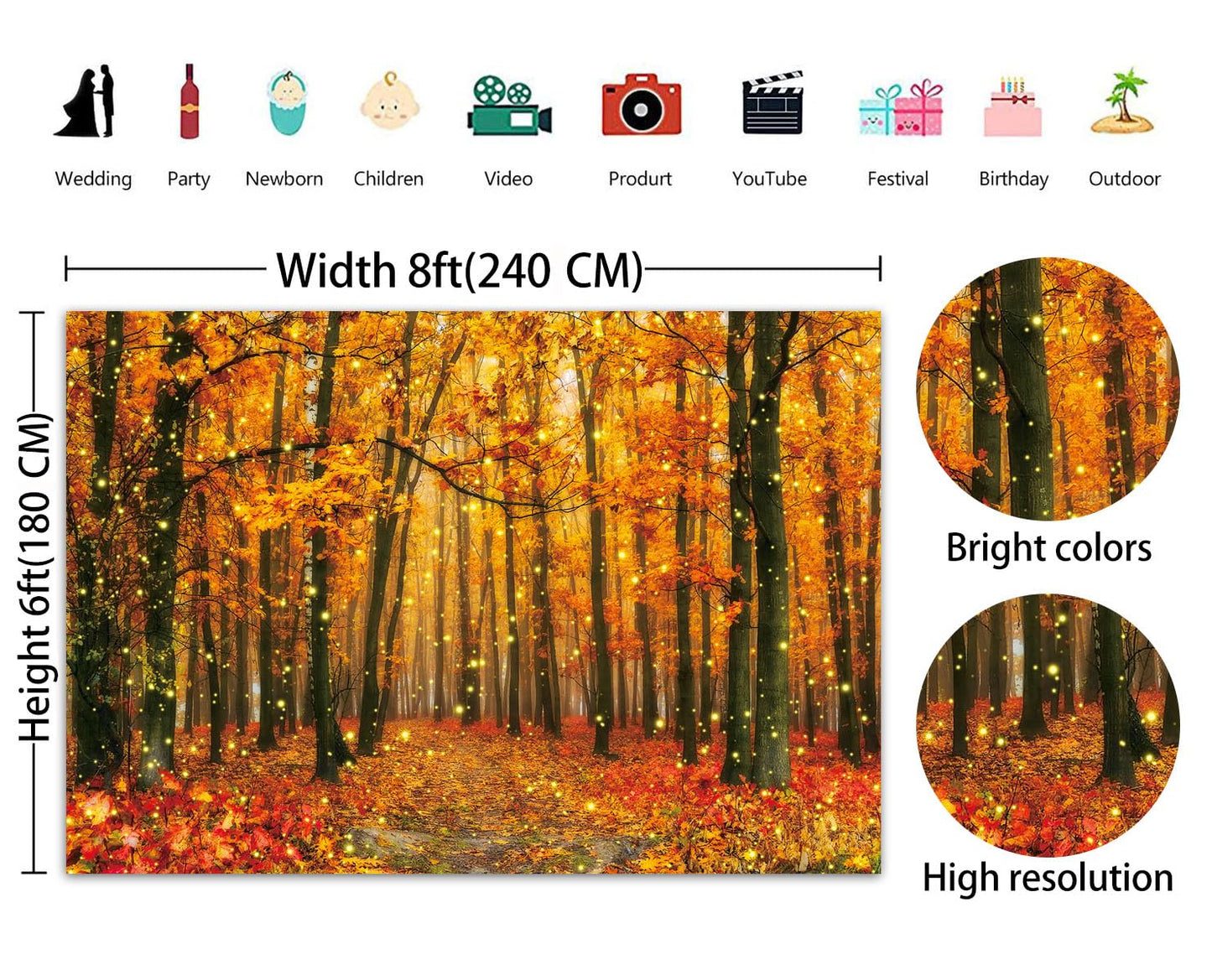 PGSWEER Fall Forest Leaves Glitter Backdrop Golden Maple Thanksgiving Harvest Background Autumn Scenery Baby Shower Photo Studio