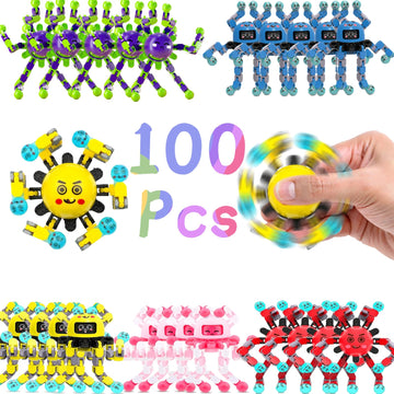 100 Pcs Transformable Fidget Spinner Toys For Kids & Adults,Stress Relief Sensory Toys For Boys & Girls, Fingertip Gyros For Adh